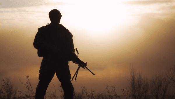 American soldier in the dessert sunset